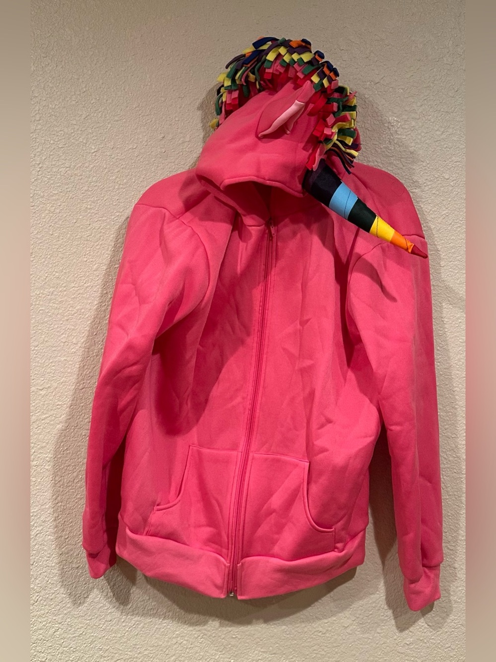 Adult Rainbow Unicorn Costume Hoodie Pink Horn Mane Size M